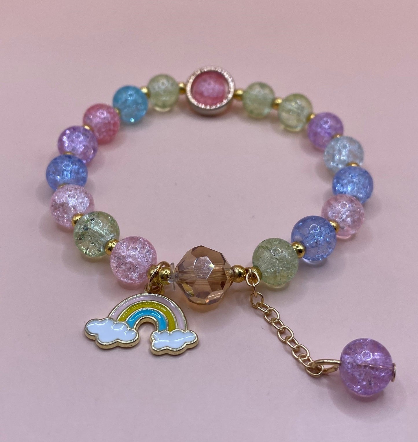 Crushed Rainbow Beads and Charm Bracelet