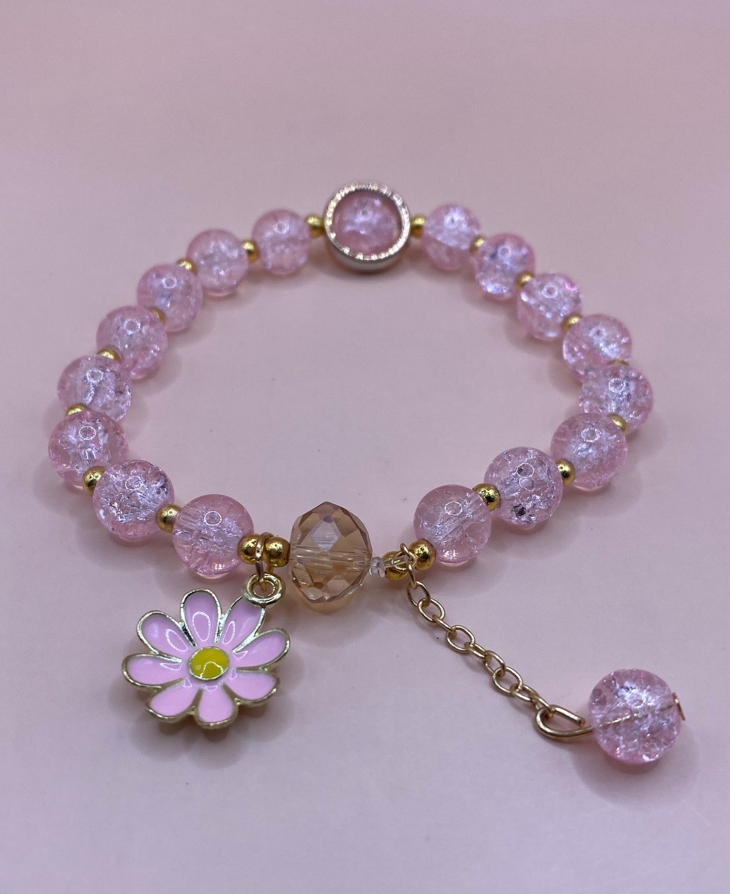 Crushed Pink Flower Charm Bracelet