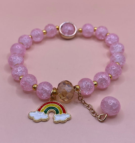 Crushed Pink Rainbow Charm Bracelet