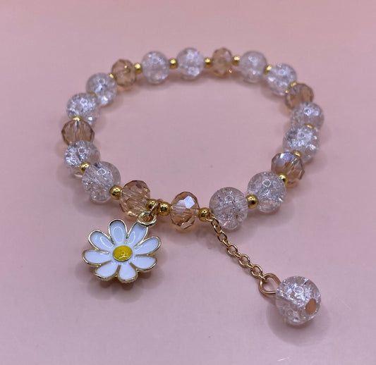 Crushed White and Champagne Flower Charm Bracelet