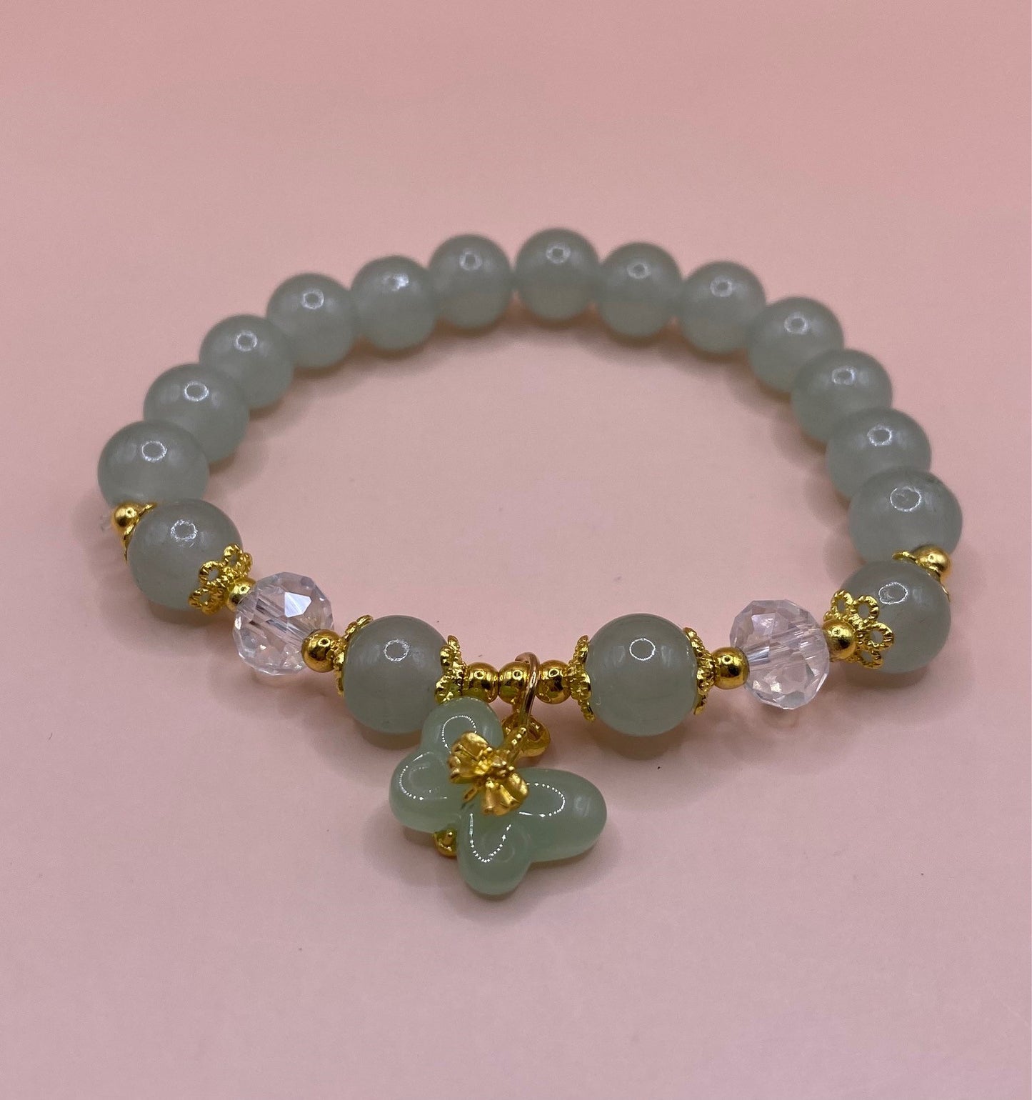 Jade and Gold Butterfly Charm Bracelet