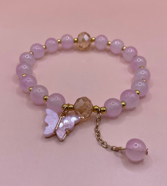 Light Pink and Gold Butterfly Charm Bracelet