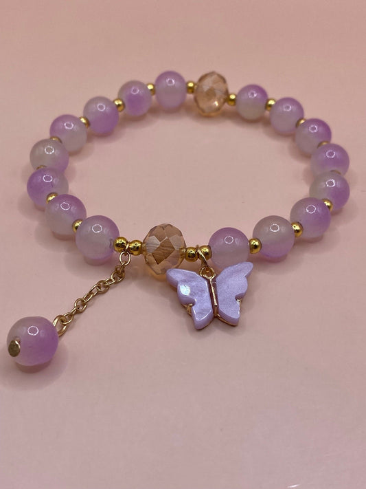 Lavender and Gold Butterfly Charm Bracelet