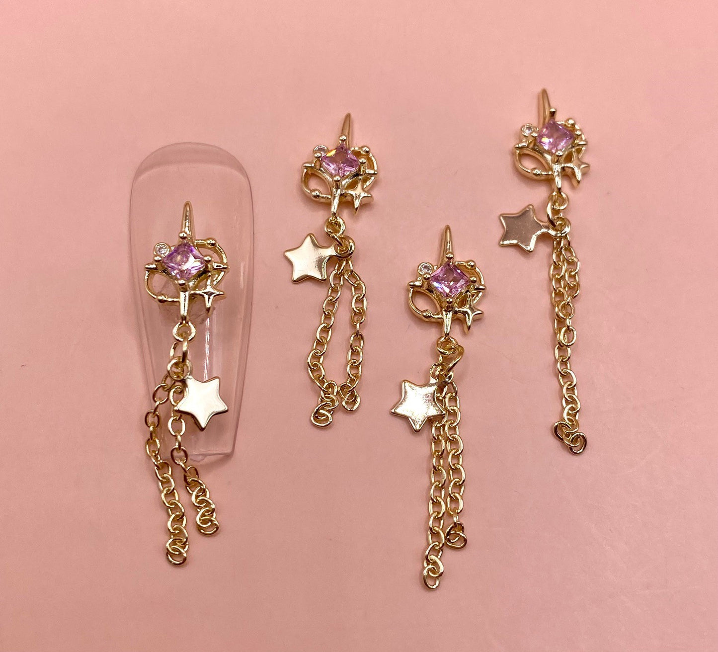 Light Pink Shooting Star Dangle Charm | Zircon Metal Charms